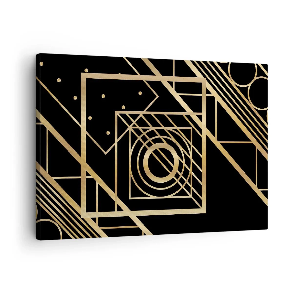 Impression sur toile - Image sur toile - Motifs géométriques dorés sur fond noir - 70x50cm - Géométrie en or - Décoration murale moderne pour le salon et la chambre ARTTOR