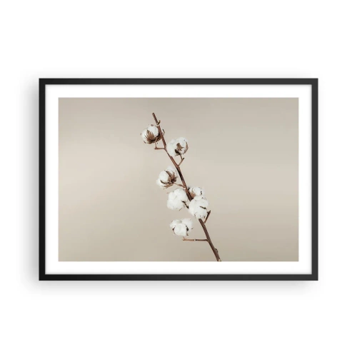 Affiche dans un cadre noir - Poster - Un brin de coton sur fond beige - 70x50cm - A la source de la douceur - Décoration murale moderne pour le salon et la chambre ARTTOR