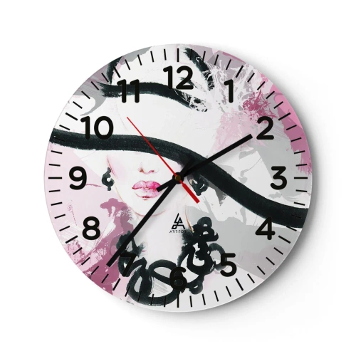 Horloge murale - Pendule murale - Portrait d'une dame en noir et rose - 40x40 cm