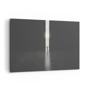 Impression sur toile - Image sur toile - Un homme debout dans la lumière d'une fente étroite dans un espace sombre - 120x80cm - Étape vers un avenir radieux - Décoration murale moderne pour le salon et la chambre ARTTOR