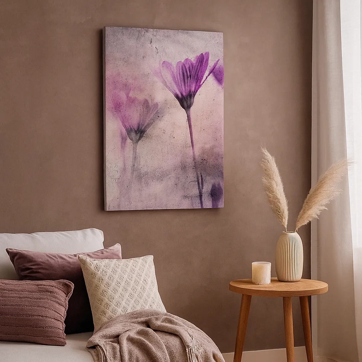 Impression sur toile - Image sur toile - Fleurs délicates dans des tons violets sur fond clair - 50x70cm - Rêve de fleurs - Décoration murale moderne pour le salon et la chambre ARTTOR