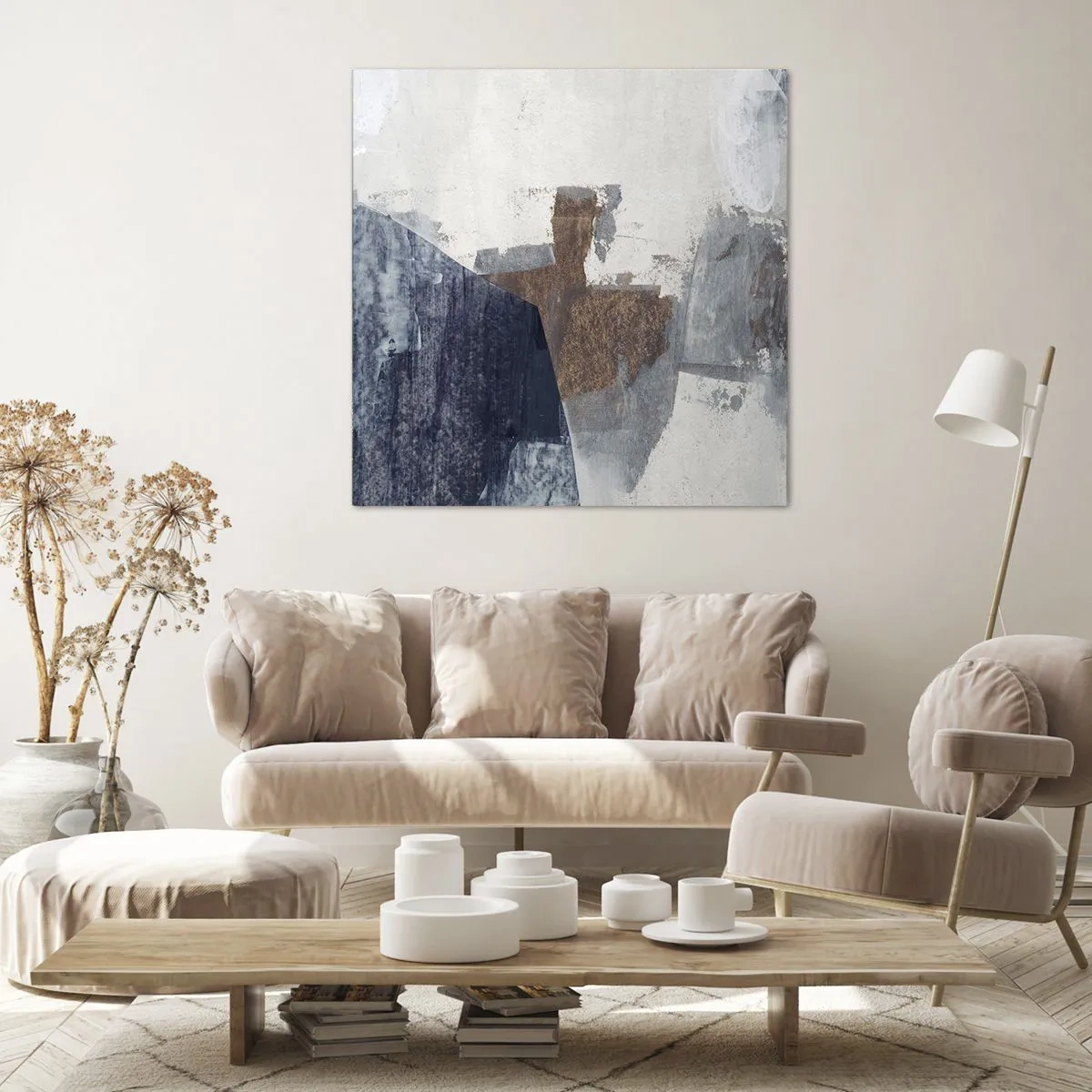 Impression sur toile - Image sur toile - Formes bleues et brunes - 50x50 cm