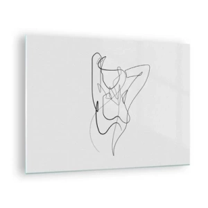 Impression sur verre - Image sur verre - Une silhouette féminine dessinée avec une seule ligne sur un fond blanc - 70x50cm - Vraiment, tu es comme ça... - Décoration murale moderne pour le salon et la chambre ARTTOR
