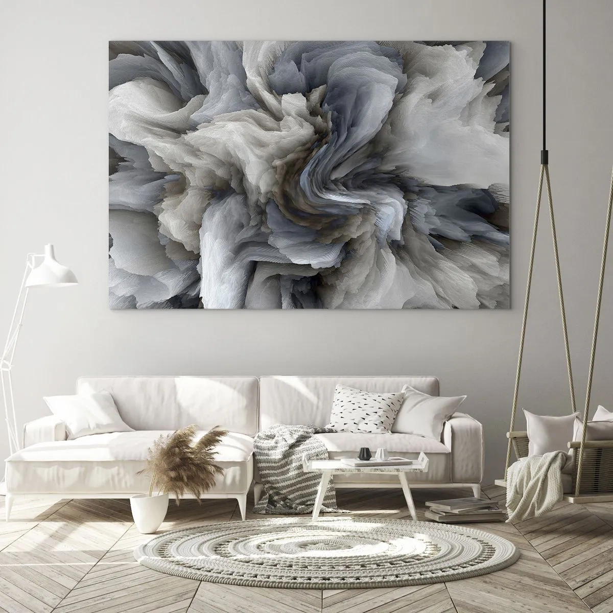 Impression sur verre - Image sur verre - Une composition abstraite ressemblant à des plumes tourbillonnantes - 70x50cm - Pierre et fleur - Décoration murale moderne pour le salon et la chambre ARTTOR