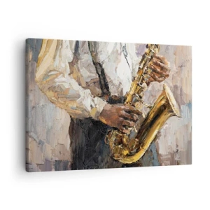 Impression sur toile - Image sur toile - Un musicien jouant du saxophone dans un style artistique - 70x50cm - C'est l'heure du solo - Décoration murale moderne pour le salon et la chambre ARTTOR