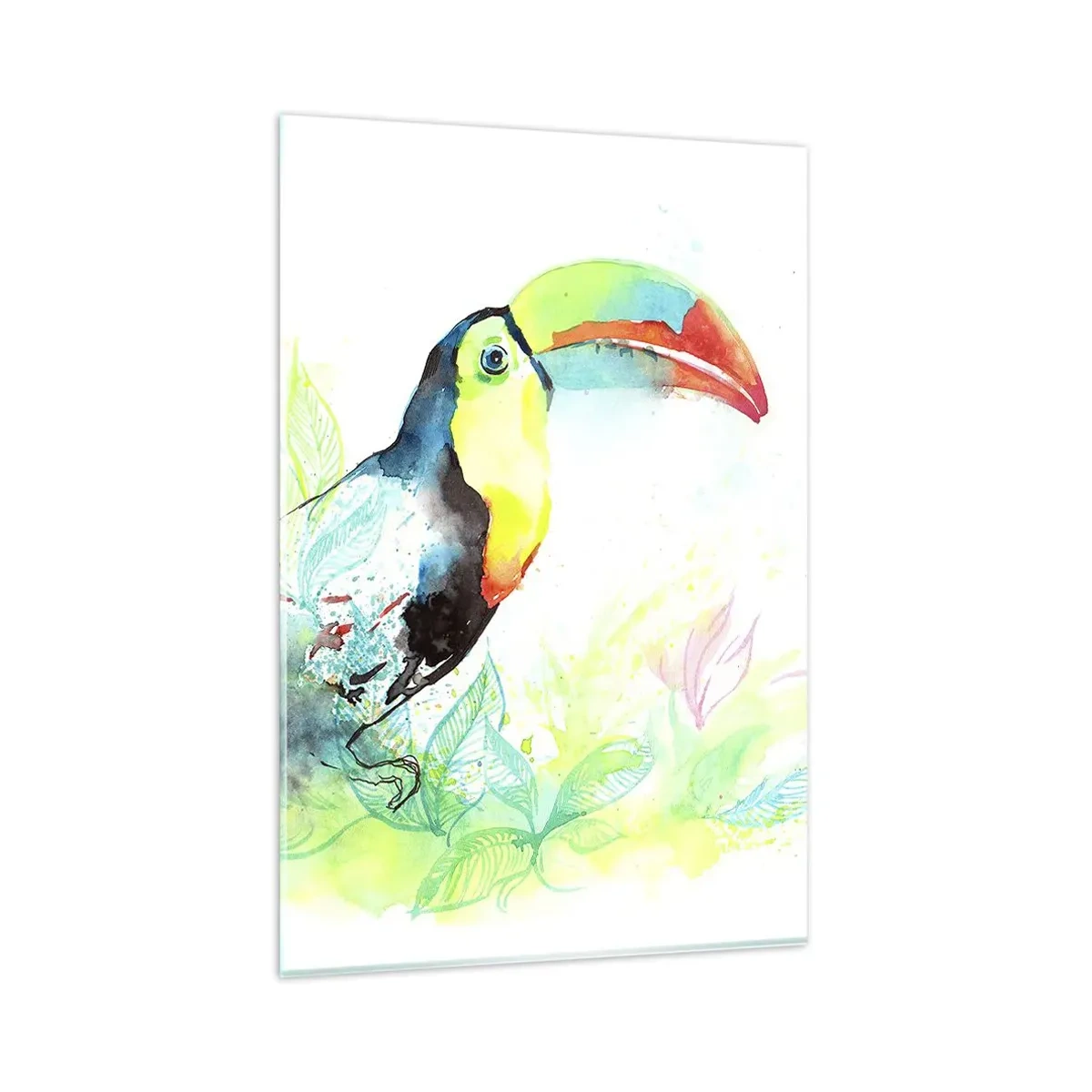 Impression sur verre - Image sur verre - Illustration à l'aquarelle d'un toucan sur fond tropical - 80x120cm - Aussi coloré que l'Amérique du Sud - Décoration murale moderne pour le salon et la chambre ARTTOR