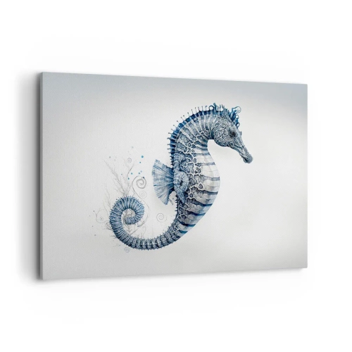 Impression sur toile - Image sur toile - Hippocampe dans des tons de bleu avec des détails à l'aquarelle - 100x70cm - Une subtile plaisanterie de la nature - Décoration murale moderne pour le salon et la chambre ARTTOR