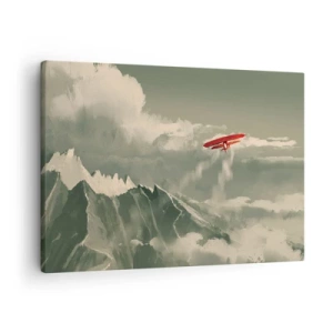 Impression sur toile - Image sur toile - Avion rouge au-dessus des montagnes enneigées - 70x50cm - Pionnier intrépide - Décoration murale moderne pour le salon et la chambre ARTTOR