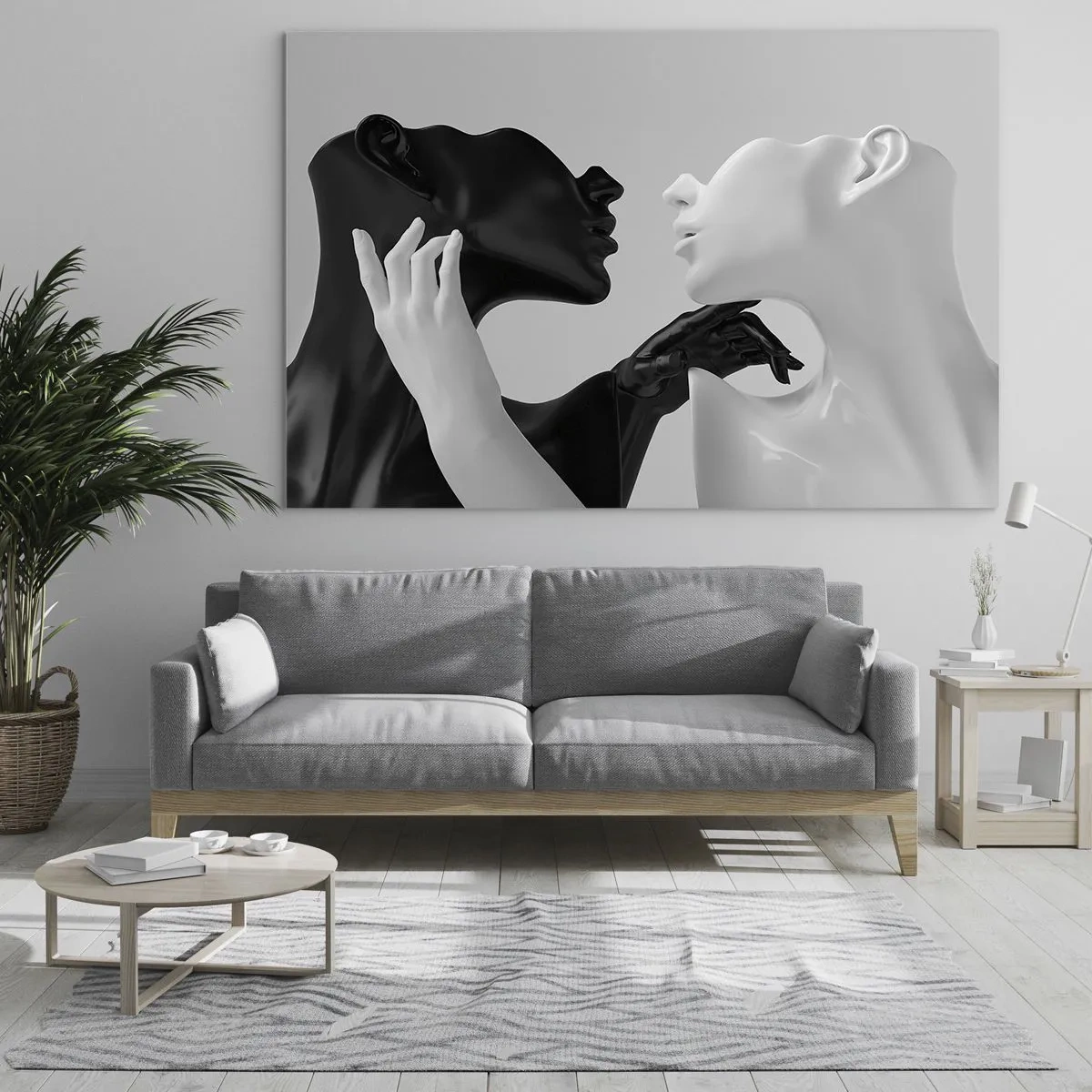 Impression sur verre - Image sur verre - Figures noires et blanches en gros plan sensuel - 70x50cm - Attraction - désir - Décoration murale moderne pour le salon et la chambre ARTTOR