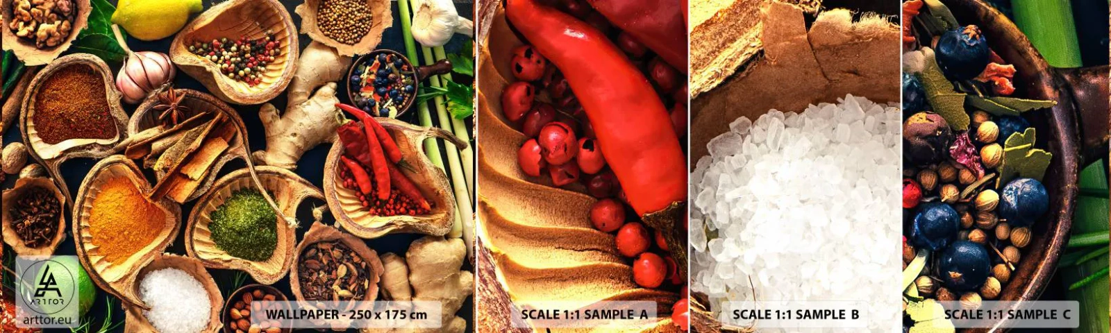 Échantillon De Papier Peint Standard Eco - Prends ce que tu veux - La gastronomie, Herbes séchées, Épices - 100x30 cm