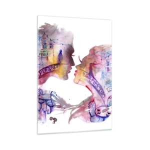 Impression sur verre - Image sur verre - Illustration d'un portrait abstrait de deux personnes en forme de cœur - 50x70cm - Le pont secret des soupirs - Décoration murale moderne pour le salon et la chambre ARTTOR