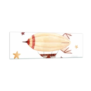 Impression sur verre - Image sur verre - Un dirigeable peint à la main sur fond d'étoiles - 160x50cm - Dirigeable - Décoration murale moderne pour le salon et la chambre ARTTOR