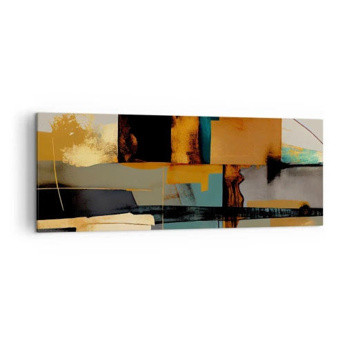 Impression sur toile - Image sur toile - Composition abstraite avec des éléments dorés et turquoise - 140x50cm - Abstraction – lumière et ombre - Décoration murale moderne pour le salon et la chambre ARTTOR