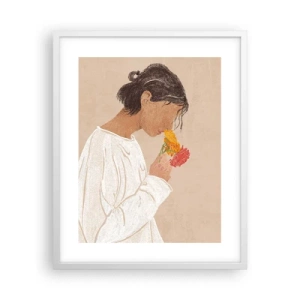 Affiche dans un cadre blanc - Poster - Fille et fleurs - 40x50 cm