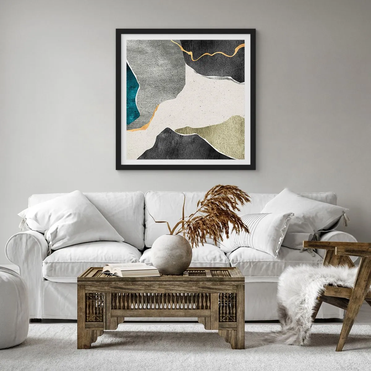 Affiche dans un cadre noir - Poster - Composition mosaïque avec un fil d'or - 40x40 cm