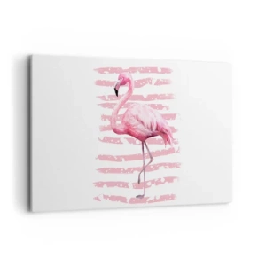Impression sur toile - Image sur toile - Flamant rose sur fond rose dans un style minimaliste - 120x80cm - Avec dignité, bien qu'en rose - Décoration murale moderne pour le salon et la chambre ARTTOR