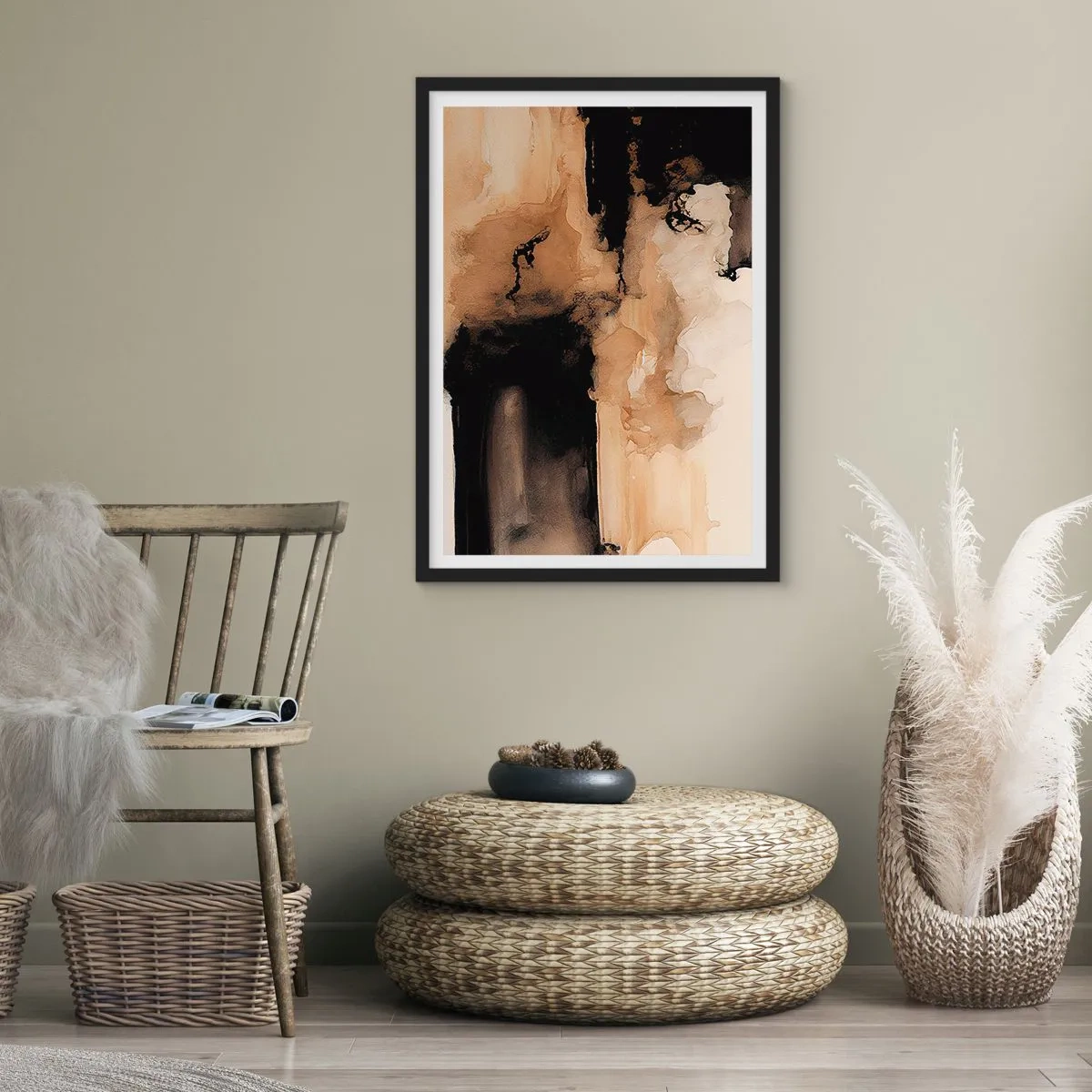 Affiche dans un cadre noir - Poster - Une composition abstraite dans des tons chauds de brun. - 50x70cm - Une abstraction intrigante - Décoration murale moderne pour le salon et la chambre ARTTOR