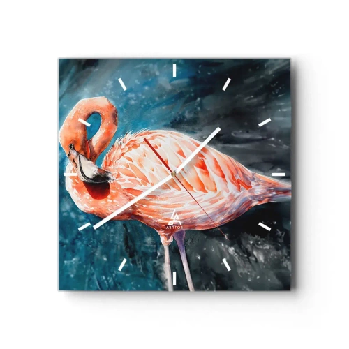 Horloge murale - Pendule murale - Un flamant rose sur un fond bleu aquarelle - 30x30cm - Décoratif par nature - Décoration murale moderne pour le salon et la chambre ARTTOR