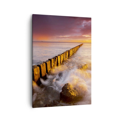 Impression sur toile - Image sur toile - Un paysage pittoresque au bord de la mer au coucher du soleil - 50x70cm - La douceur des vagues - Décoration murale moderne pour le salon et la chambre ARTTOR