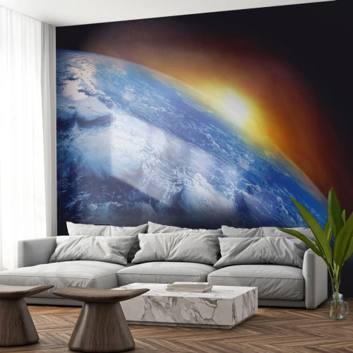 Papier Peint Photo Premium Canvas - Lever de soleil sur la planète bleue - Abstraction, 3D, Cosmos - 200x140 cm