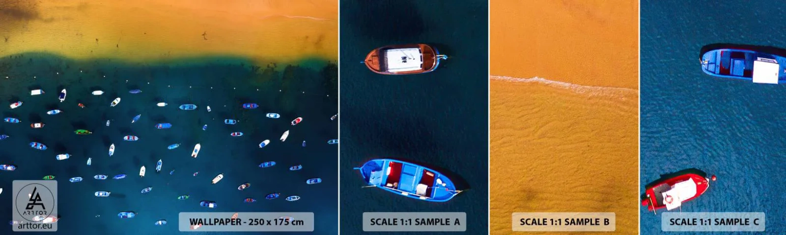 Échantillon De Papier Peint Standard Eco - Jeu de vacances - Bateaux, Plage, Côte - 100x30 cm