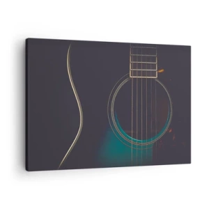 Impression sur toile - Image sur toile - Guitare acoustique dans une lumière sombre et élégante - 70x50cm - Le calme avant la tempête - Décoration murale moderne pour le salon et la chambre ARTTOR