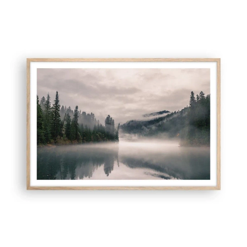 Affiche dans un chêne clair - Poster - Reflet dans le brouillard - 91x61 cm