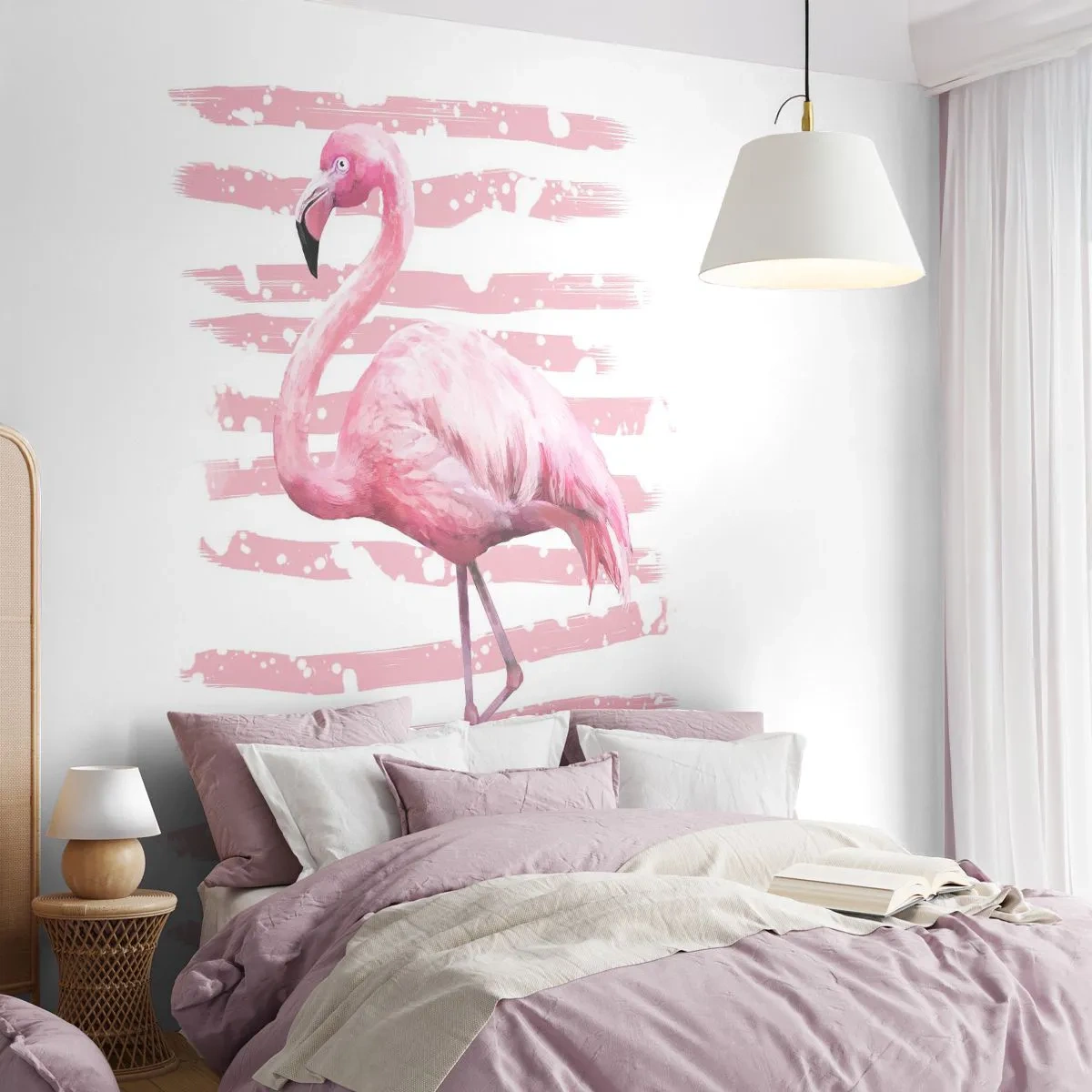 Papier Peint Autocollant Deluxe Sticker - Avec dignité, bien qu'en rose - Flamant, Oiseau, Morceau - 250x175 cm
