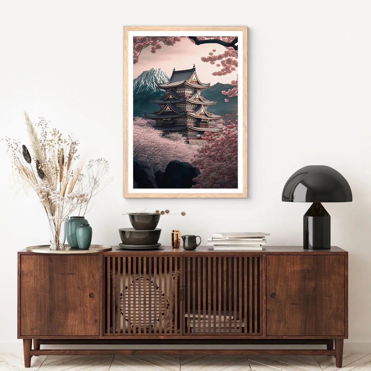 Affiche dans un chêne clair - Poster - Le pays des cerisiers en fleurs - 50x70 cm