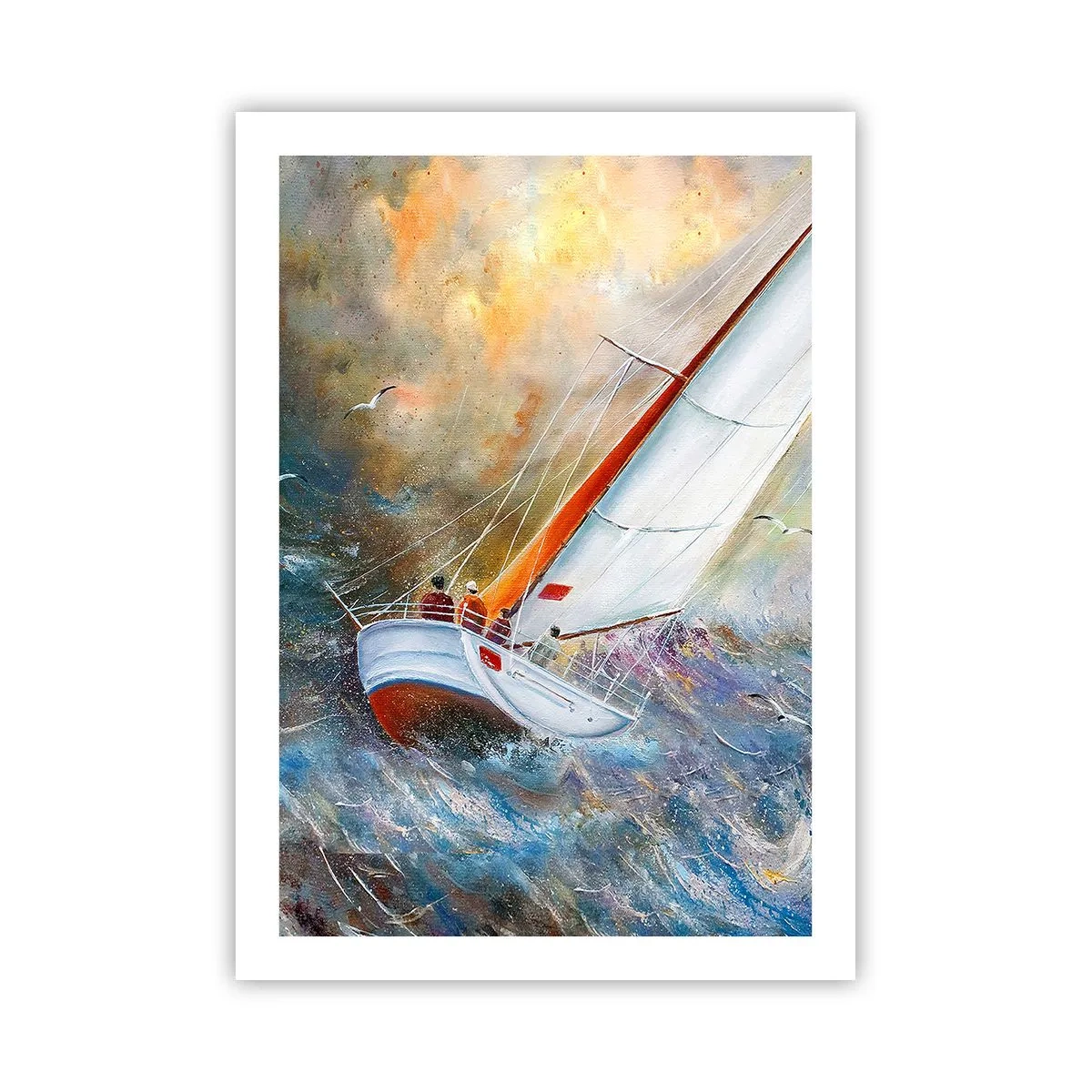 Affiche - Poster - Un yacht naviguant sur une mer agitée dans un paysage pittoresque - 50x70cm - Concourir sur les vagues - Décoration murale moderne pour le salon et la chambre ARTTOR