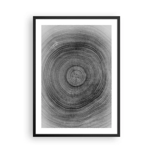 Affiche dans un cadre noir - Poster - Graphique en noir et blanc montrant une coupe transversale d'un tronc d'arbre - 50x70cm - Signe du temps - Décoration murale moderne pour le salon et la chambre ARTTOR