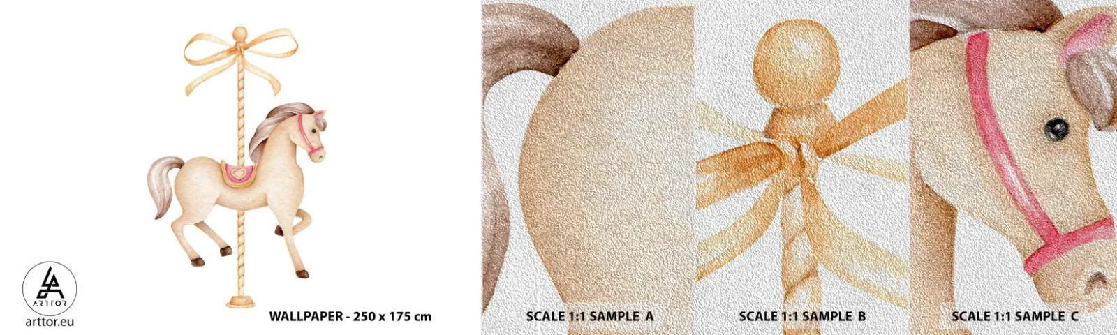 Échantillon de Papier Peint Premium Sand - Un trot gracieux - Cheval, Manège, De petite fille - 100x30 cm