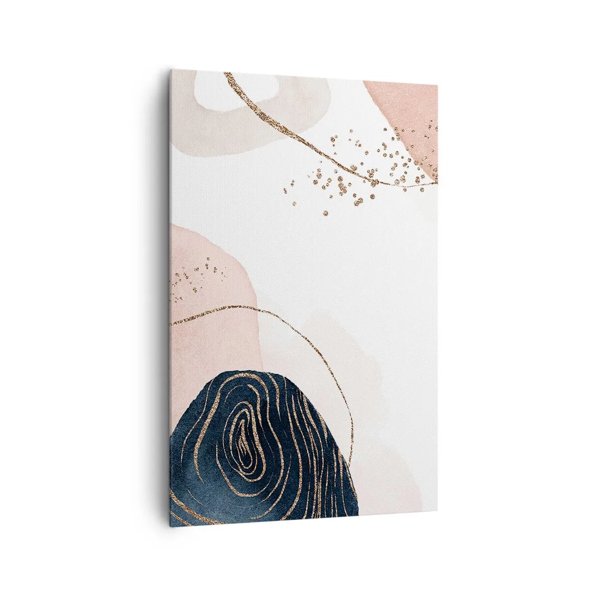 Impression sur toile - Image sur toile - Formes abstraites dans des tons beige et bleu marine avec des détails dorés - 80x120cm - Tout coule - Décoration murale moderne pour le salon et la chambre ARTTOR