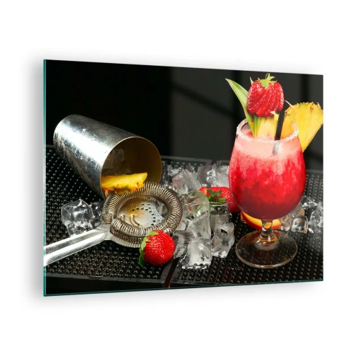 Impression sur verre - Image sur verre - Une boisson colorée avec des fruits et un shaker sur glace - 70x50cm - Envouter le goût - Décoration murale moderne pour le salon et la chambre ARTTOR