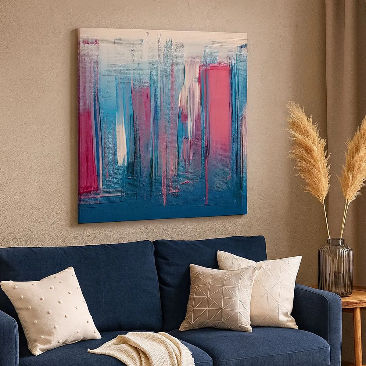 Impression sur toile - Image sur toile - Composition verticale en bleu et rouge - 30x30 cm