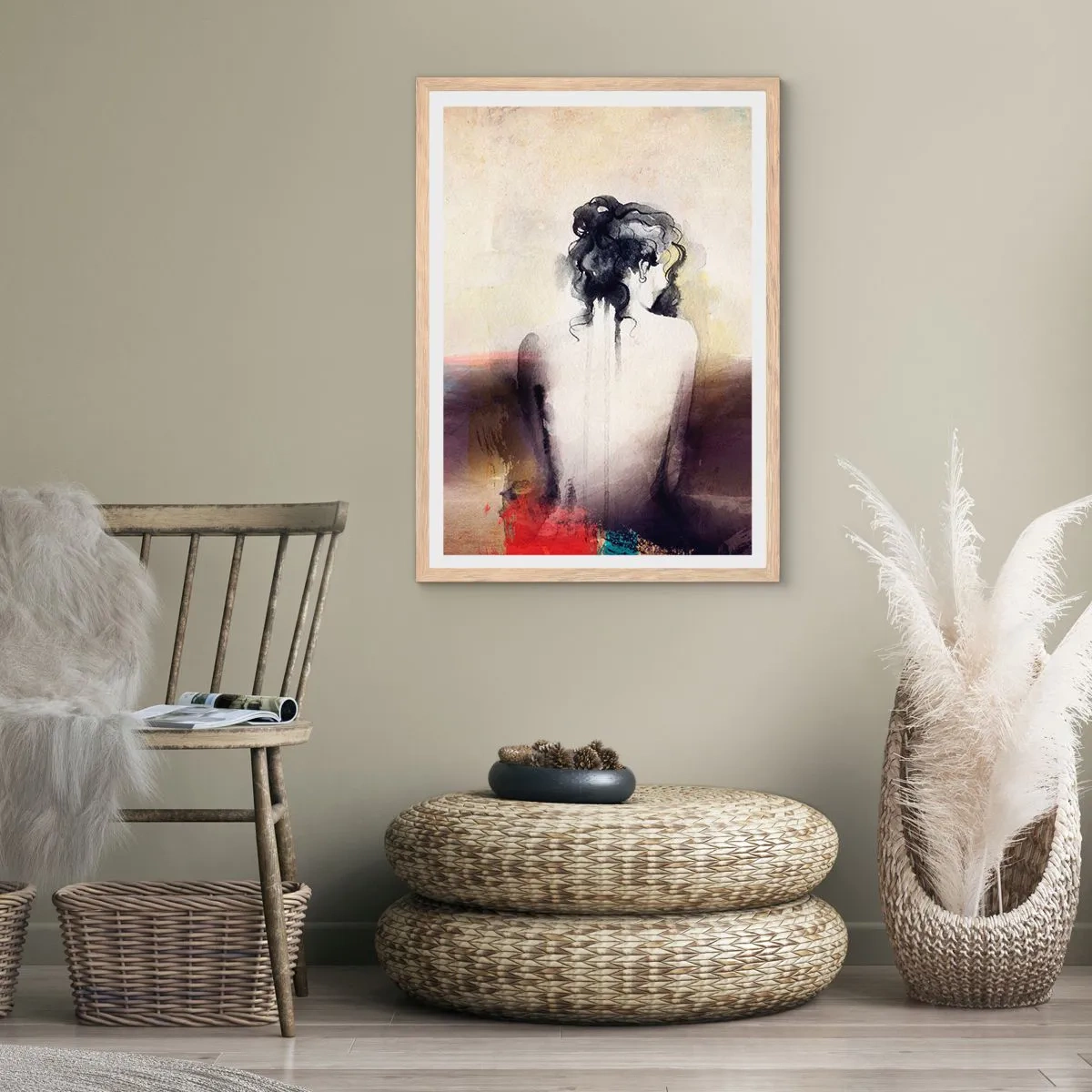 Affiche dans un chêne clair - Poster - Lignes lisses, formes ovales - 40x50 cm