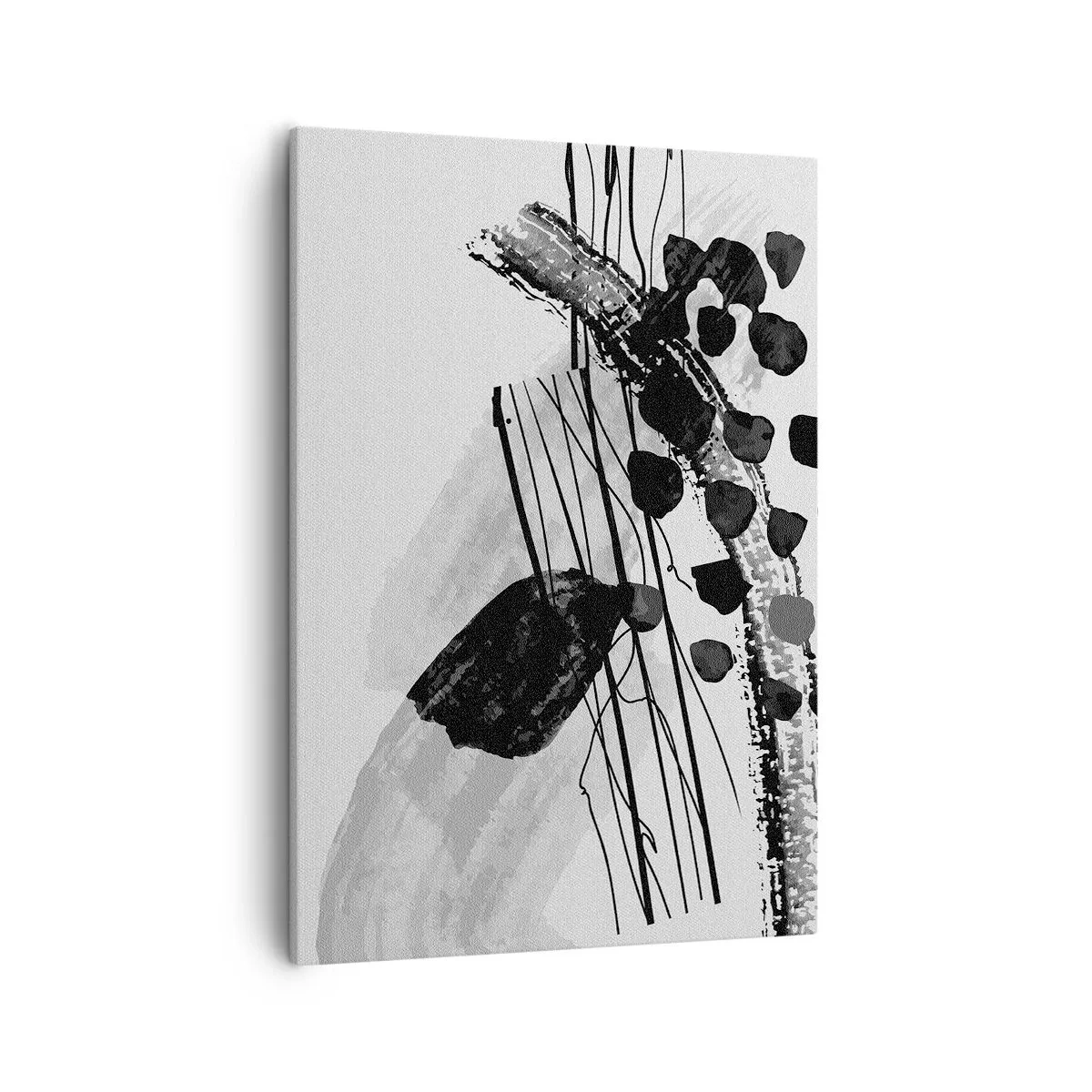 Impression sur toile - Image sur toile - Composition abstraite en noir et blanc avec des formes organiques - 50x70cm - Abstraction organique noir et blanc - Décoration murale moderne pour le salon et la chambre ARTTOR