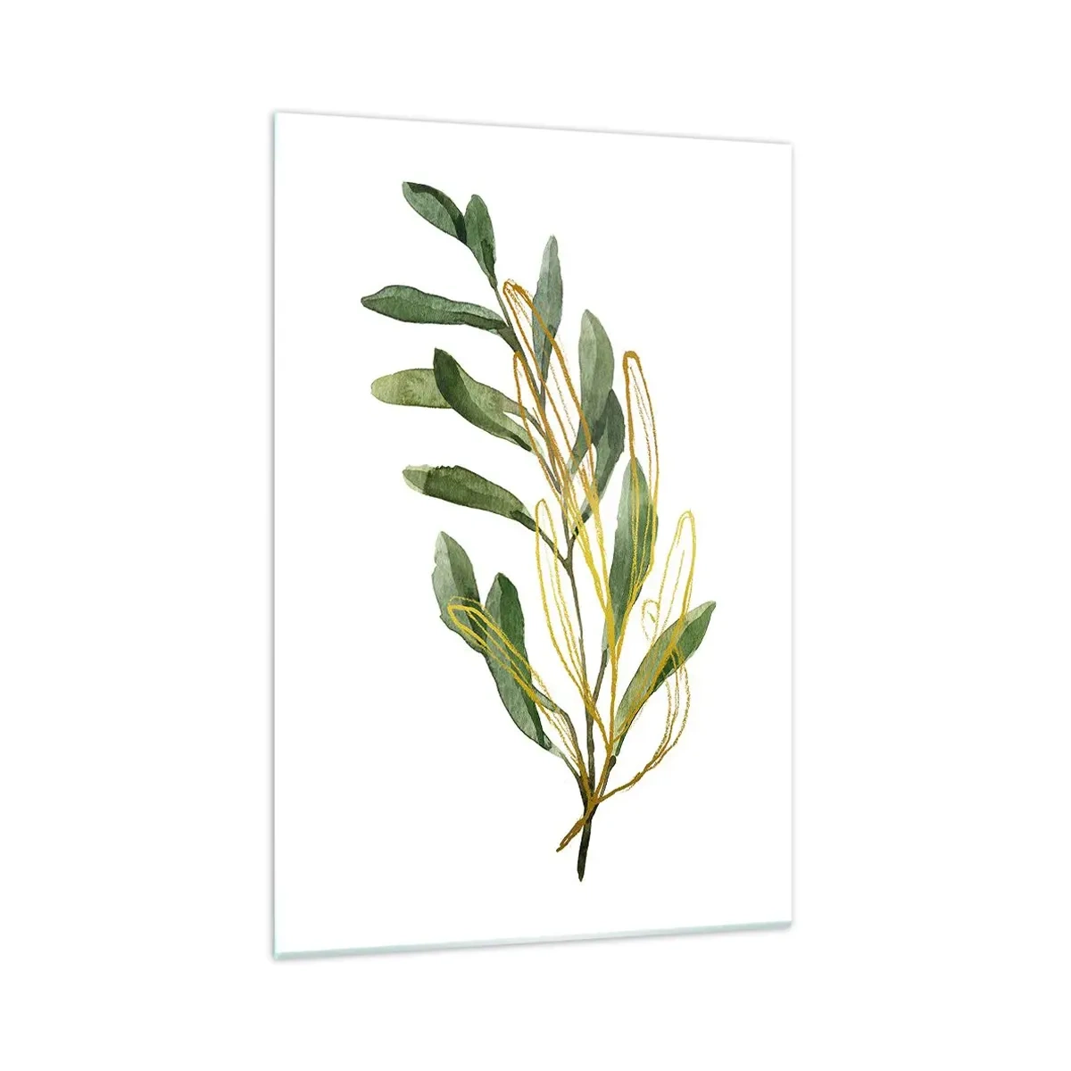 Impression sur verre - Image sur verre - Branche verte avec des feuilles sur fond blanc - 70x100cm - Tout ce qui est bon - Décoration murale moderne pour le salon et la chambre ARTTOR