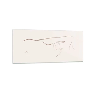 Impression sur verre - Image sur verre - Un dessin au trait subtil d'une silhouette sur un fond clair - 120x50cm - La forme du désir - Décoration murale moderne pour le salon et la chambre ARTTOR
