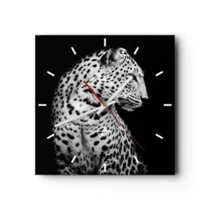 Horloge murale - Pendule murale - Image en noir et blanc d'un léopard sur fond noir - 30x30cm - Presque un profil parfait! - Décoration murale moderne pour le salon et la chambre ARTTOR