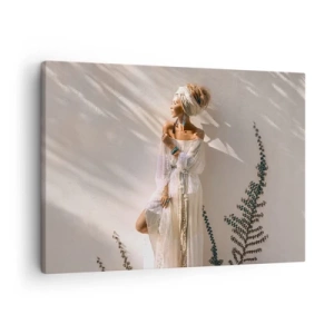 Impression sur toile - Image sur toile - Une femme au style bohème illuminée par les rayons du soleil - 70x50cm - Le soleil et la fille - Décoration murale moderne pour le salon et la chambre ARTTOR