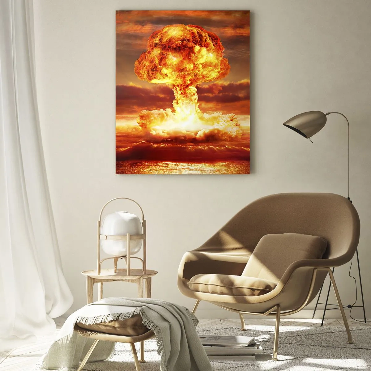 Impression sur verre - Image sur verre - Explosion d'un nuage en forme de champignon sur fond de coucher de soleil - 70x100cm - Et la fin viendra - Décoration murale moderne pour le salon et la chambre ARTTOR