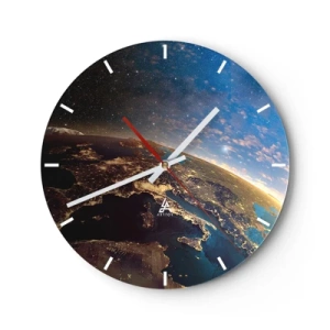 Horloge murale - Pendule murale - Vue de la Terre depuis l'espace avec les continents illuminés - 30x30cm - Regardons-nous de loin - Décoration murale moderne pour le salon, la cuisine et la chambre ARTTOR