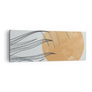 Impression sur toile - Image sur toile - Brins d'herbe abstraits sur fond de grand soleil orange - 140x50cm - Toujours vers le soleil - Décoration murale moderne pour le salon et la chambre ARTTOR