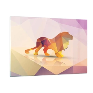 Impression sur verre - Image sur verre - Lion géométrique dans une abstraction colorée - 120x80cm - Le roi du diamant - Décoration murale moderne pour le salon et la chambre ARTTOR