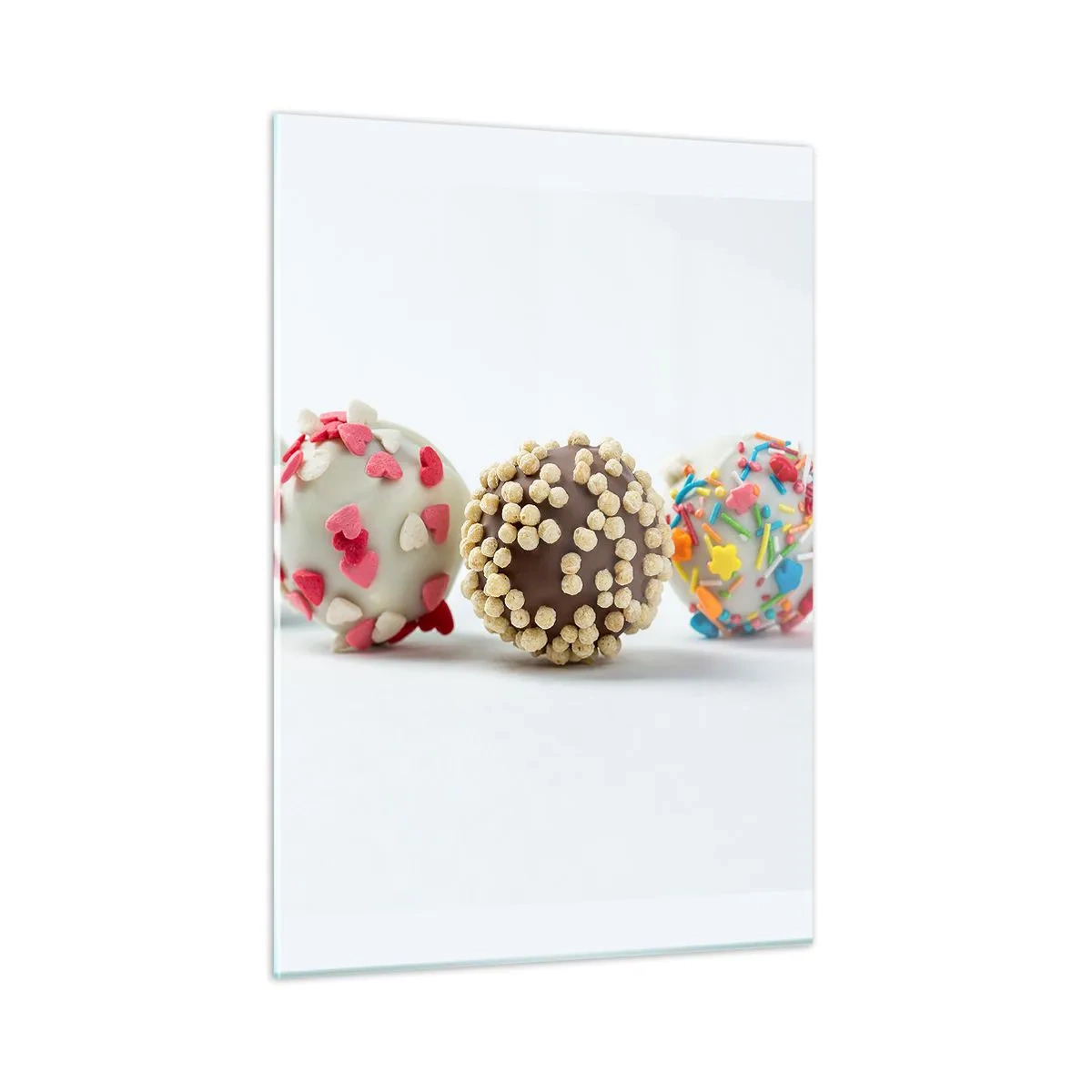 Impression sur verre - Image sur verre - Truffes de dessert colorées avec des paillettes décoratives - 50x70cm - La vie peut être douce - Décoration murale moderne pour le salon et la chambre ARTTOR