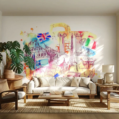 Papier Peint Autocollant Deluxe Sticker - Tournée européenne - Abstraction, Voyages, Valise - 250x175 cm