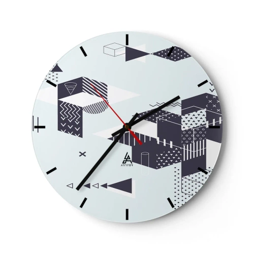 Horloge murale - Pendule murale - Motifs géométriques en noir et blanc - 30x30cm - Dans l'âme d'un mathématicien - Décoration murale moderne pour le salon, la cuisine et la chambre ARTTOR