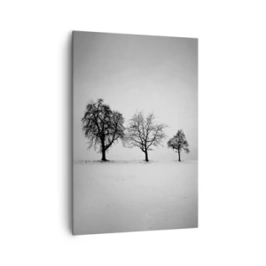 Impression sur toile - Image sur toile - Trois arbres dans un champ enneigé dans un style monochrome - 70x100cm - A quoi rêvent-ils? - Décoration murale moderne pour le salon et la chambre ARTTOR