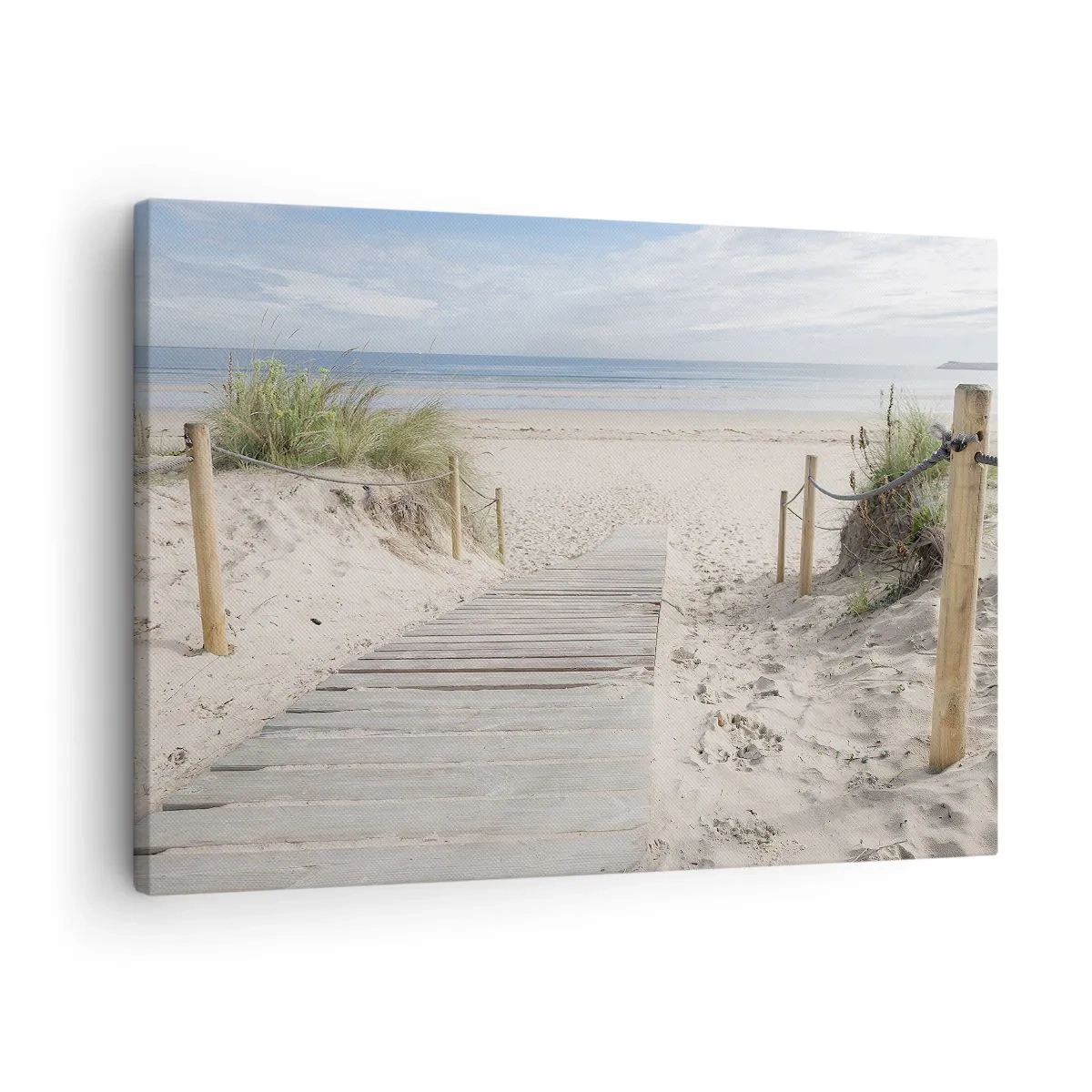 Impression sur toile - Image sur toile - Un chemin de planches menant à une plage de sable - 70x50cm - A l'horizon - Décoration murale moderne pour le salon et la chambre ARTTOR